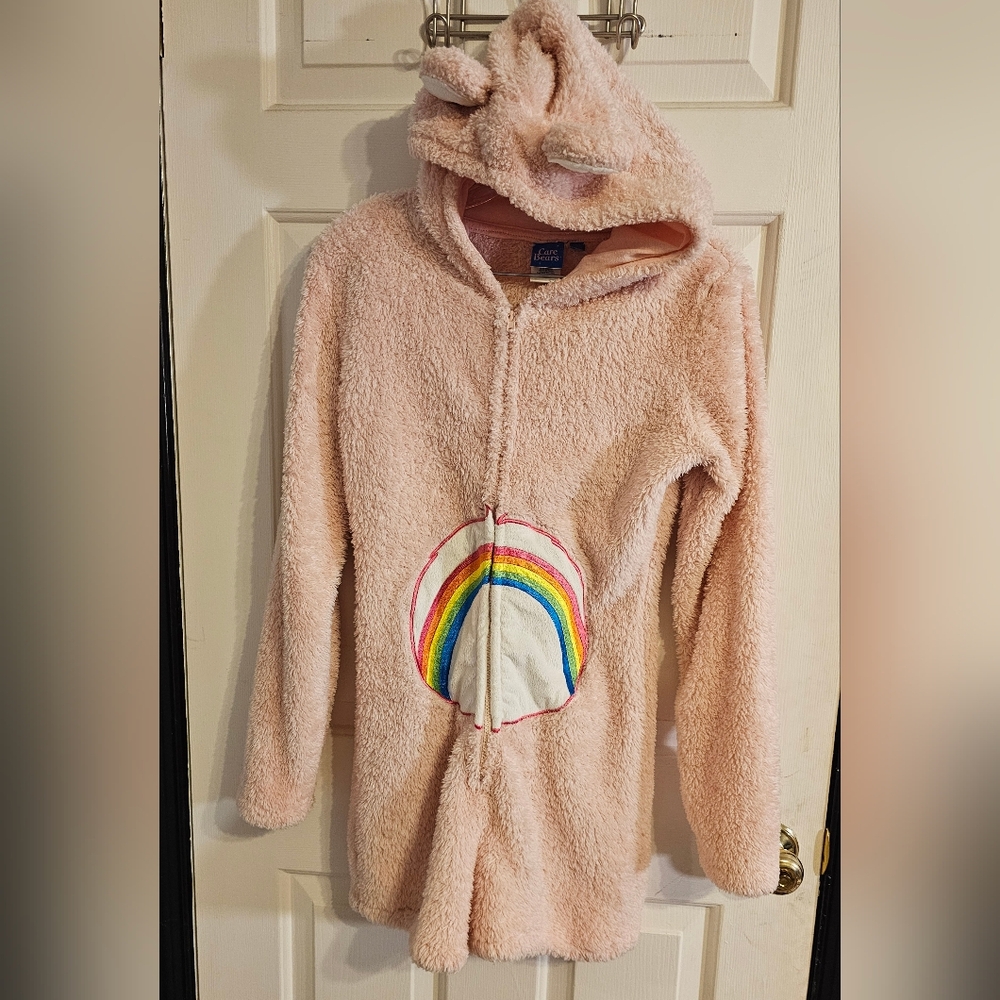 S/M CareBears Pink Fleece Romper with Rainbow Design. Halloween is Coming!!